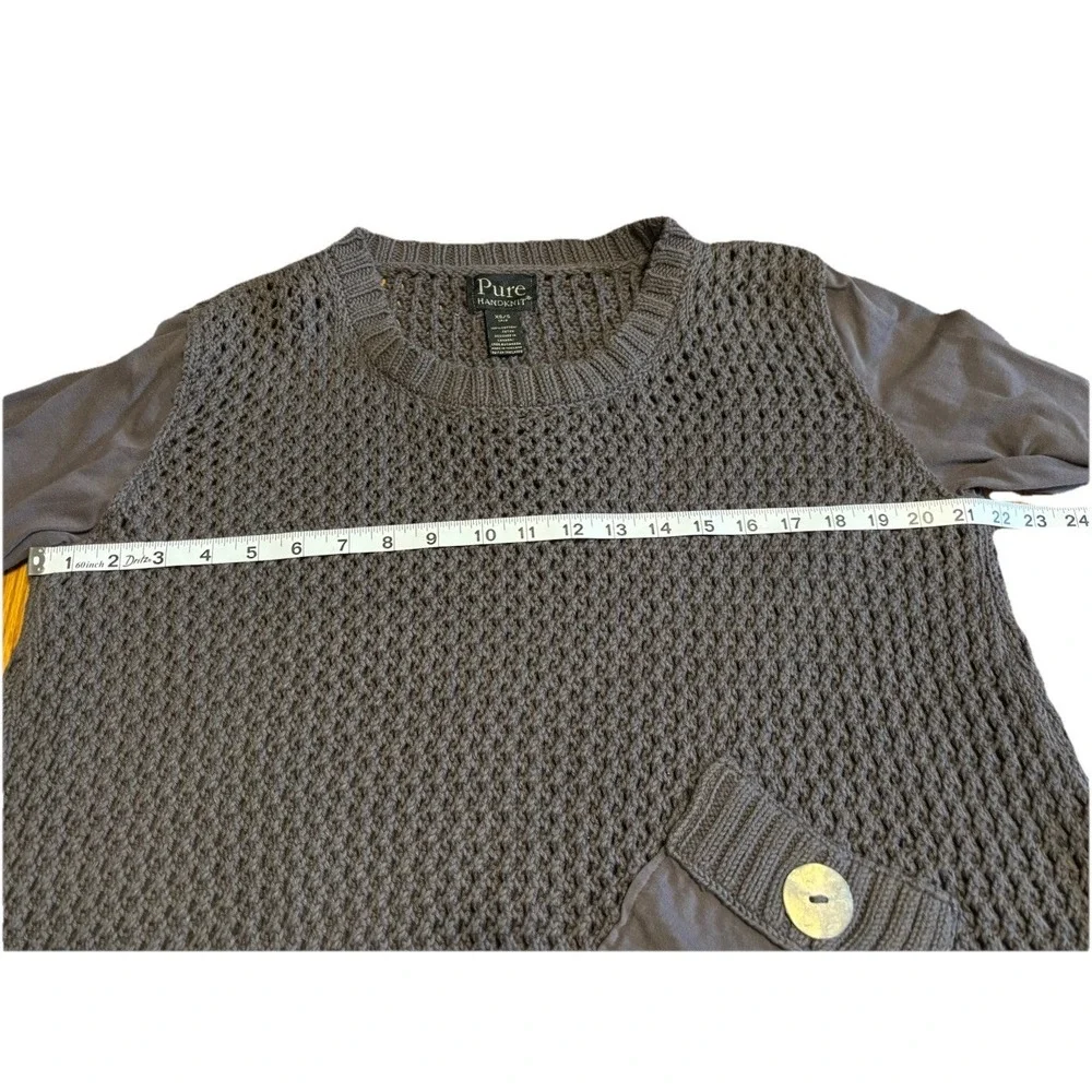 Pure Handknit Women's Oversized Grey Mixed Media Chunky Knit Pocket Sweater XS - Picture 9 of 13